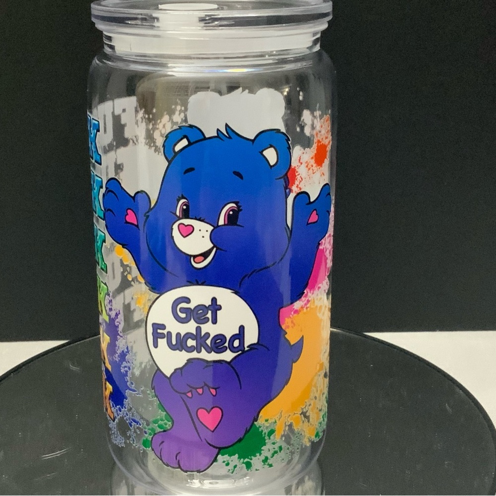 Sweary Care Bears 16oz Shatterproof Can Cup with Lid and Straw